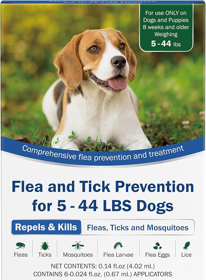 Flea and Tick Prevention for Dogs, 6-Pack, Dog Flea Control, Repellent, Flea and Tick Prevention for Small Medium Dog 5–44 lbs, 24-Hour Protect, Flea Supplements for Dogs, Nutritional Supplements