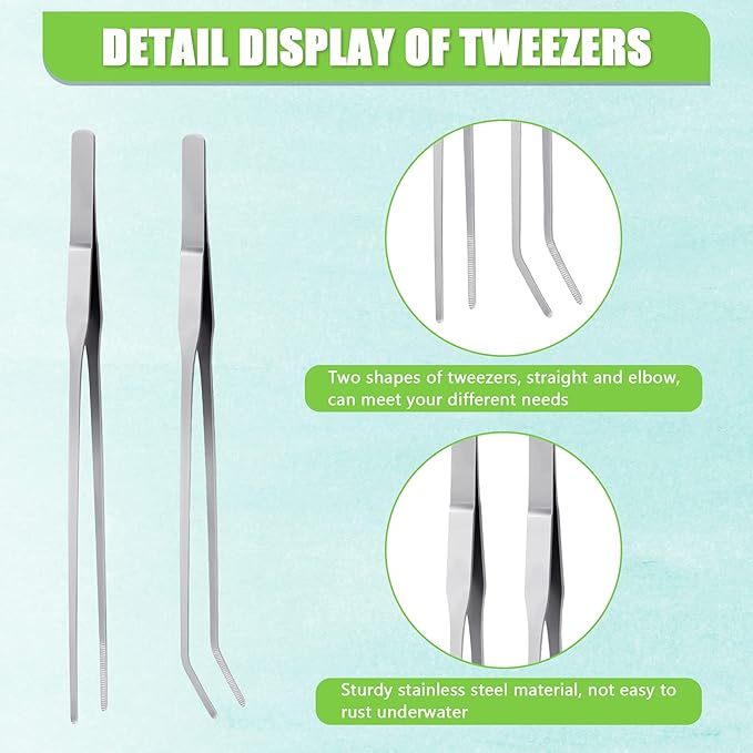Weewooday 2 Pieces Aquarium Coral Feeder with 2 Pieces Stainless Steel Feeding Long Tweezers Syringe Spot Coral Feeder Reptile Feeding Tools for Aquatic Plant Reef Anemones Lionfish (Green, Silver)