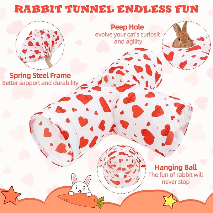 BWOGUE Bunny Tunnels & Tubes Collapsible 3 Way Bunny Hideout Small Animal Activity Tunnel Toys for Dwarf Rabbits Guinea Pigs Kitty