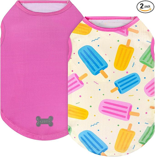 KYEESE 2Pack Dog Shirt, Lightweight Sun Protection Dog T Shirts for Small Dogs Girl, Breathable Mesh Tank Top Sleeveless Pet Reflective Vest, Soft Summer Dogs Clothes, Ice Pop+Pink, L