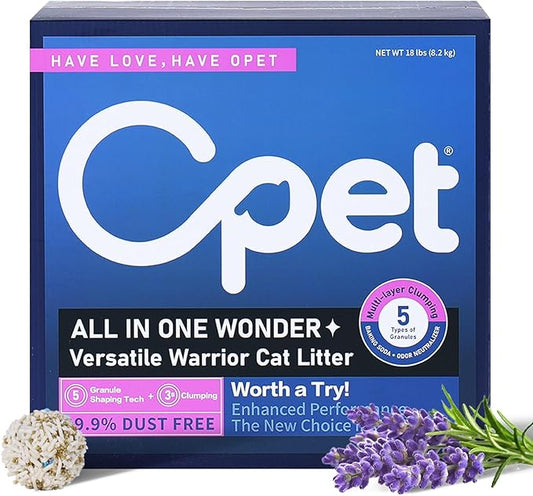 OPET Mixed Tofu Bentonite Multi-Cat Litter,Strong Fast Clumping Kitty Litter,99.9% Dust Free & Low Tracking,High Absorbent & Odor Control,Natural Pet Litter (18lb, Lavender)
