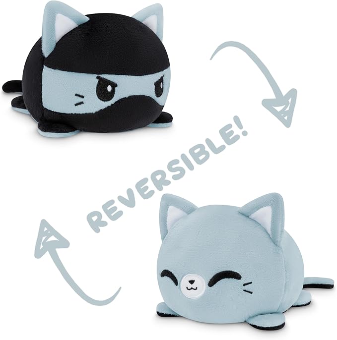 TeeTurtle - The Original Reversible Cat Plushie - Russian Blue Ninja Cat - Cute Sensory Fidget Stuffed Animals That Show Your Mood!