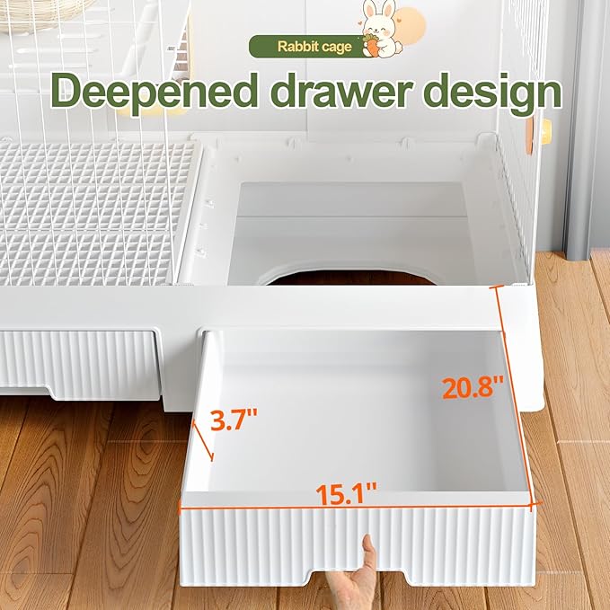 Oneluck Large Rabbit Cage Indoor,2-Story Bunny Hutch with Rasied Urine-Proof Walls, Leak-Proof Trays, Wheels,37" L x22 W x 30" H for Rabbits, Chinchillas, Guinea Pig (Large, Opaque)
