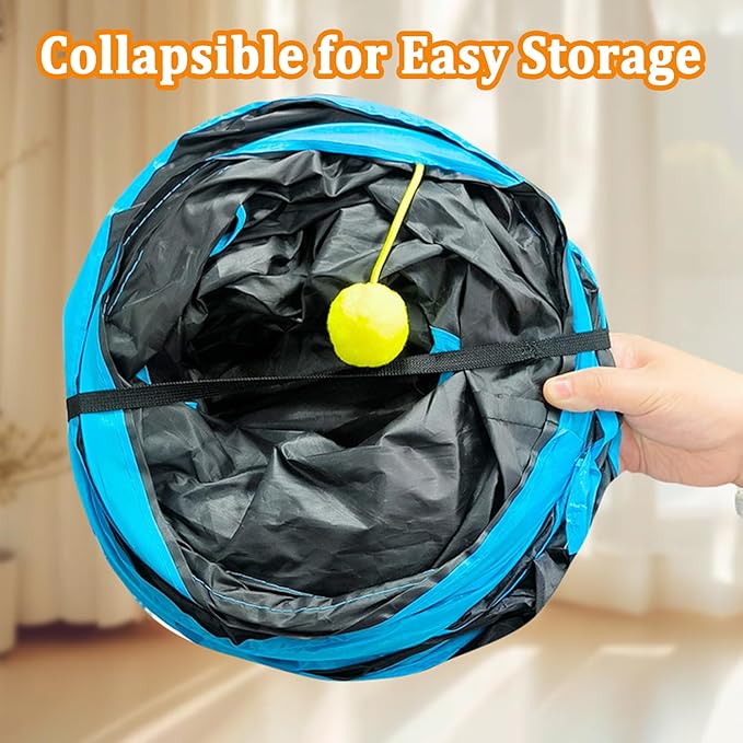 4-Way Large Cat Tunnel, H Shape Cat Tube Toy with Interactive Playing Balls, Peek Hole for Indoor Cats, Kitten, Kitty, Puppy, Rabbit (Black)