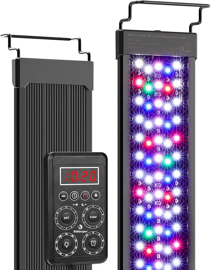 fishkeeper Smart LED Aquarium Light with One-Button Real-Time Sync, 24/7 Mode Full Spectrum Fish Tank Lights, 9 Colors DIY, 9 Timer, 10 Brightness IP68 Waterproof Aquarium Plant Light for 24-32 inch