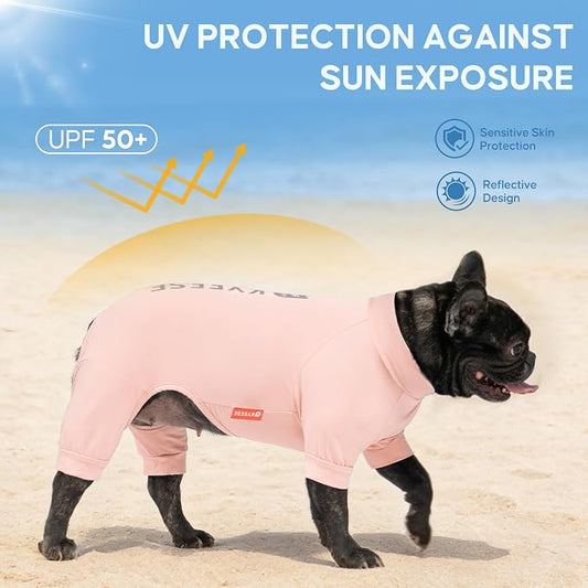 KYEESE UV Protection Dog Shirt, UPF 50+ Cooling Summer Jumpsuit for Small Dogs, Breathable Reflective Shedding Control Dog Sun Shirts, Quick-Dry Dogs Onesie Pet Clothes, Pink, L
