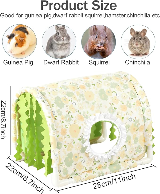 Guinea Pig Hideout Tunnel - Stable Washable Small Animal Tunnel Hide with Curtains,Guinea Pig Accessories for Hamster/Chinchilla/Dwarf Rabbit/Ferret (Light Green, Large)