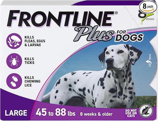 FRONTLINE Plus Flea and Tick Treatment for Large Dogs Up to 45 to 88 lbs. 8 Treatments