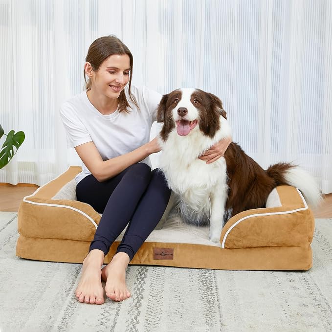 Comfort Expression Orthopedic Dog Bed for Extra Large Dogs with Bolster | Waterproof Dog Couch Bed with Washable Cover & Non-Slip Bottom, Supportive Egg Crate Foam Big Dog Bed, 53x42Inch