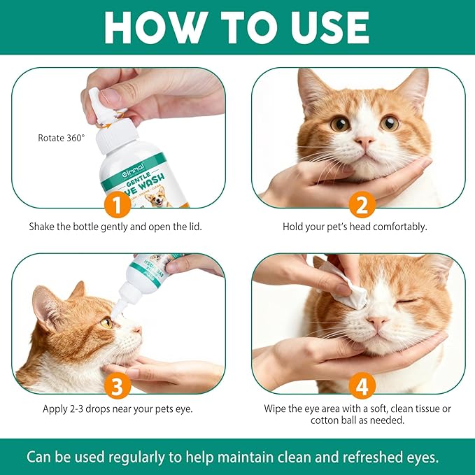 ISUNRISE Dog and Cat Eye Wash & Tear Stain Cleaner, Eye Drops for Dog and Cat Eye Infection Treatment to Soothe Irritation, Relieve Dry Eyes Pink Eyes, Safe & Gentle for All Animals, 3.38 fl oz