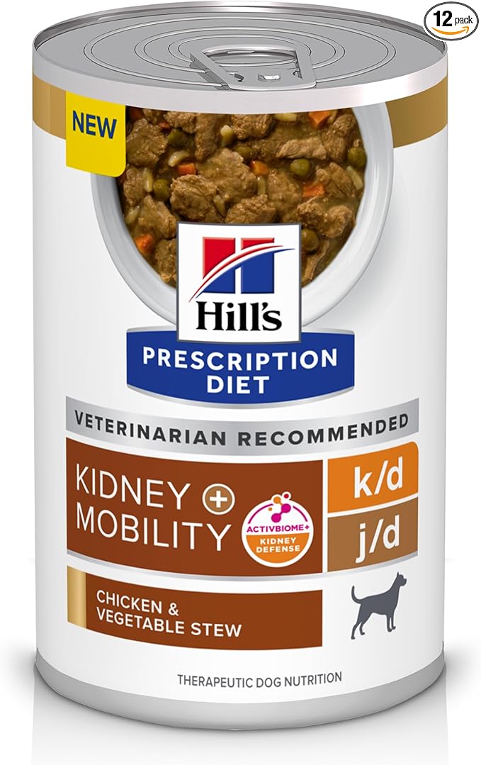 Hill's Prescription Diet k/d Kidney Care + j/d Joint Care Chicken & Vegetable Stew Flavor Wet Dog Food, Veterinary Diet, 12.5 oz. Cans, 12-Pack