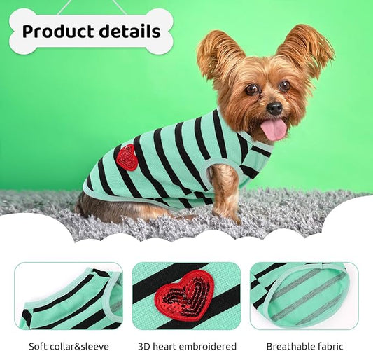 Dog Shirts for Small Dogs, Striped T-Shirts Pets Vest Pet Apparel Tee Shirts Dog Tank Top Spring Summer Suitable for Chihuahua French Bulldog Bichon Shih Tzu