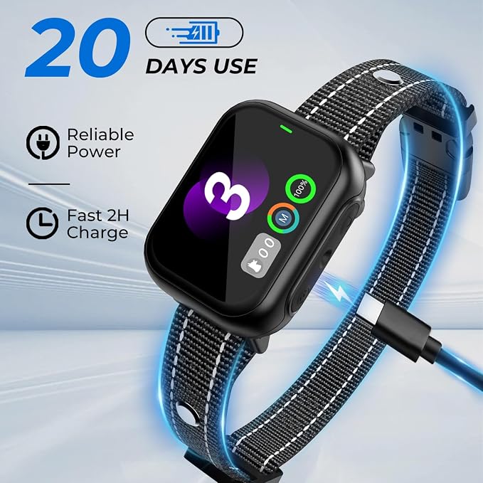 RPZ Smart Dog Bark Collar for Small Medium Large Dogs 8-150 Lbs, Black | Rechargeable anti barking collar with bark count tracking, 4 training modes, 3 sensitivity levels and IP67 waterproof