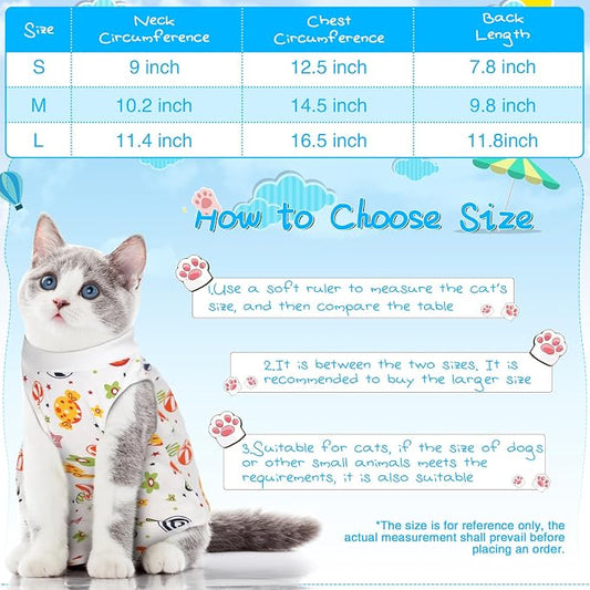 Kacctyen 6 Set Cat Recovery Suit After Surgery Female and Male Cat Kitten Surgery Suit E Collar Alternative Pajama Kitty Clothes for Spay Abdominal Skin Anti Licking(Animal,Medium)