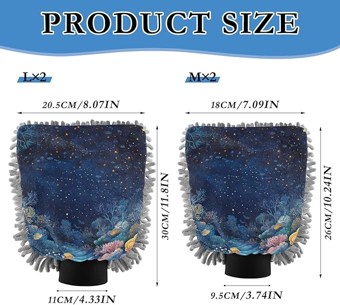 Car Wash Mitt Microfiber Wash Mitts for Car Washing Scratch-Free Cleaning Gloves Soft Non Absorbent Chenille Auto Hand Mitt Large 2Pack Starry Sky Coral