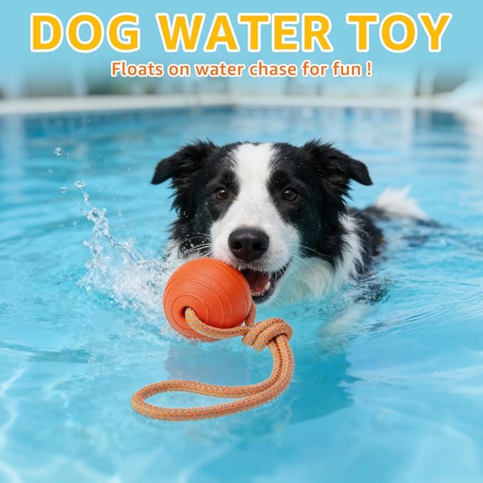 SCENEREAL Floating Dog Pool Toys - Ball on Rope Fetch and Tug-of-War Toy for Medium Large Dogs Outdoor Training, EVA Rubber Water Pet Interactive Toys for Summer Beach, Orange