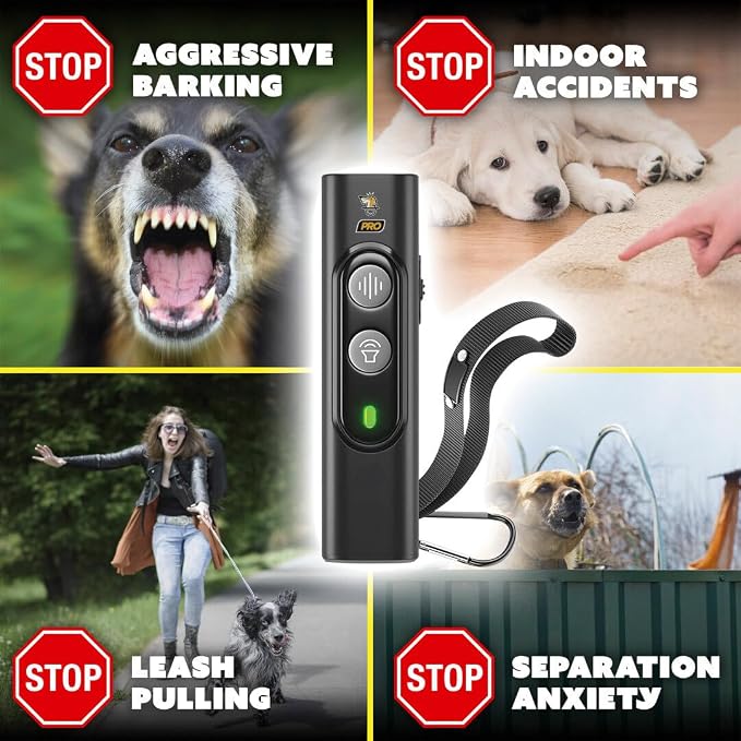 Pro Dog Bark Deterrent and Training Device - Stop Barking Without Hurting Your Pet - Rechargeable Ultrasonic Dog Bark Trainer - Just Point and Press, Black