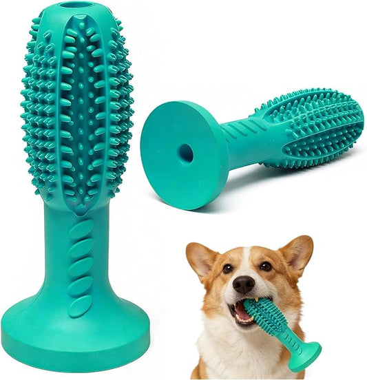 Dog Chew Toys, Interactive Suction Cup Toothbrush Chew Toy for Puppy Teething, Rubber Teeth Cleaning Stick with Treat Holder for Small and Medium Dogs (Lake Blue)