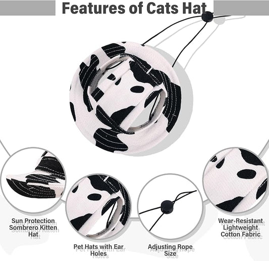 DENTRUN Cat Bucket Hat with Ear Hole, Cotton Birthday Bonnet for Small Pets | Breathable cotton, Adjustable Secures fit, For birthday Party, For small cats, daily cute photos