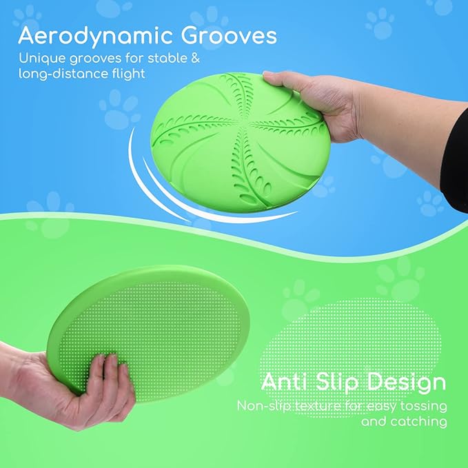 Nobleza Dog Flying Disc 2 Pack，8 in Flexible Floatable Dog Disc Toy for Long-Distance Flies and Floats， Lightweight Soft Flying Discs Toy for Small Medium Large Dogs to Fetch & Catch, Blue & Green