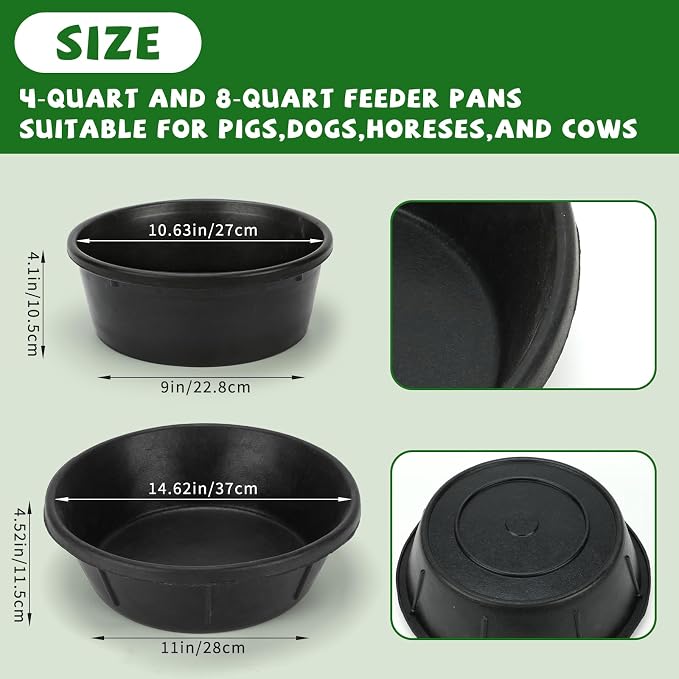 4 Pcs Rubber Feed Pan 2 Gallon and 1 Gallon Horse Feed Bucket Utility Feed Bucket Rubber Bowl Chicken Dust Bath Livestock Water Bowl for Pig Goat Chicken Dogs Farm Small Animal