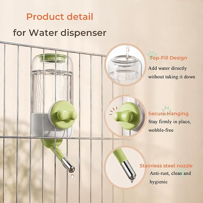 Automatic Hanging Pet Water Dispenser for Cage, 30oz No-Drip Ball Water Bottle for Rabbit, Guinea Pig, Ferret, Chinchilla, Hedgehog & Small Pets (Green)