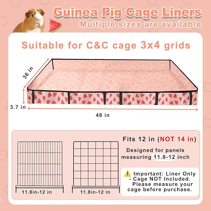 Waterproof Guinea Pig Cage Liners, Washable & Reusable Small Animal Cage Mat, for Rabbit, Hamster, Chinchilla, Hedgehog (Watermelon),C&C 36x48 inches