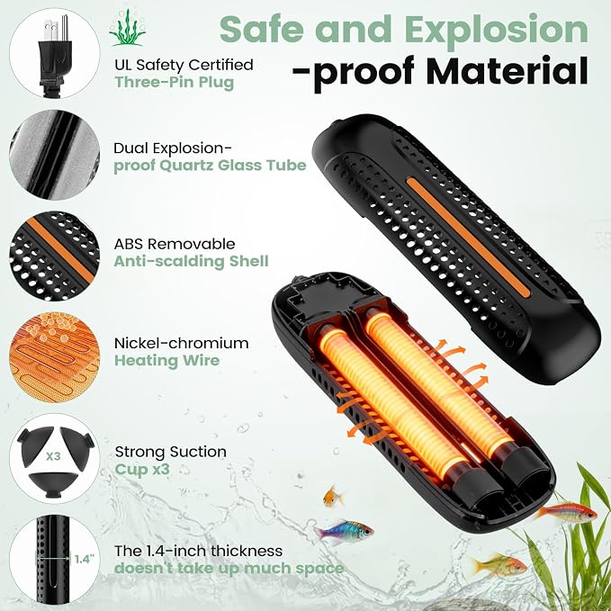 hygger 800W Aquarium Heater with Controller, Submersible Fish Tank Heater Intelligent Leaving Water Automatica Stop Heating and Overheat Protection, 80-220 Gal Turtle Heaters for Freshwater Saltwater