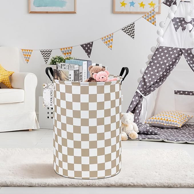 Storage Basket, Nursery Hamper Canvas Laundry Basket Foldable with Waterproof PE Coating Large Storage Baskets for Kids Boys and Girls, Office, Bedroom, Clothes,Toys(Beige flag)
