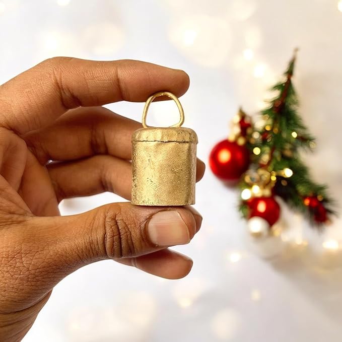 Pack of 10, Vintage Christmas Bell for Decoration – Rustic Hanging Cylinder Bells for Crafts, Home Decor, Christmas Tree Ornaments, Jingle Bells for Crafting, Farmhouse Decor, Tin & Cow Bell