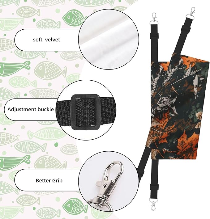 Camo Leaves Cat Hammock for Cage, Camouflage Hanging Cat Bed with Adjustable Straps and Metal Hooks, Soft Pet Cage Swing for Puppy Rabbits Small Animal