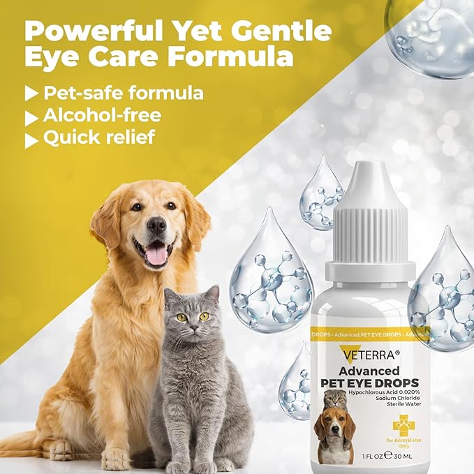 Dog and Cat Eye Care Solution for Dog & Cat – Vet Recommended Eye Cleaner, Helps Remove Eye Discharge & Tear Stains, Supports Eye Hygiene, Gentle Daily Use Eye Wash - 1 Oz 30 Ml