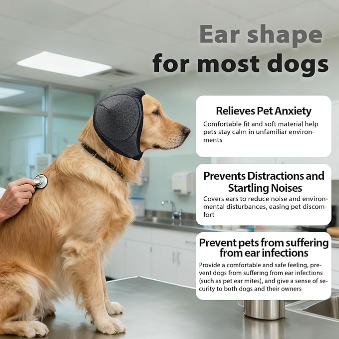 Adhiper Upgrade Dog Ear Muffs Wraps Noise Protection Quiet Ears, Elastic Waterproof Dog Ear Covers for Grooming, Bath, Drying, Swim & Anxiety Relief Reserved Ear Room Design (Gray/Large)
