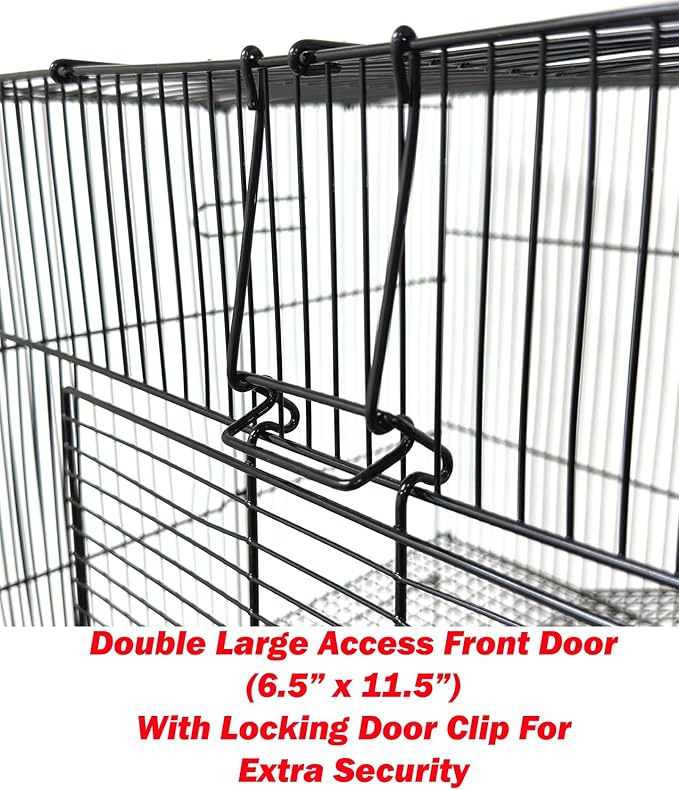 Large 3-Levels Foldable Ferret Chinchilla Sugar Glider Rats Animal Chew Free Metal Carrier Travel Cage with Narrow 3/8" Wire Bar Spacing Prevent Escape and Stuck Shelves and Ladders Included