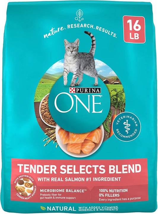 Purina ONE Natural Dry Cat Food, Tender Selects Blend With Real Salmon - 16 lb. Bag