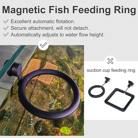 Magnetic Fish Feeding Ring, Aquarium Floating Feeder, Self-Adjusting to Water Level Fish Food Holder for Betta Goldfish Guppy Turtle