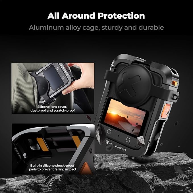 K&F CONCEPT Upgrade Metal Camera Cage Compatible with DJI Osmo 360 Accessories, Aluminum Protective Case | with Silicone Lens Cover | Expansion Frame with 2 Cold Shoe Mount | Built-in Charging Contact