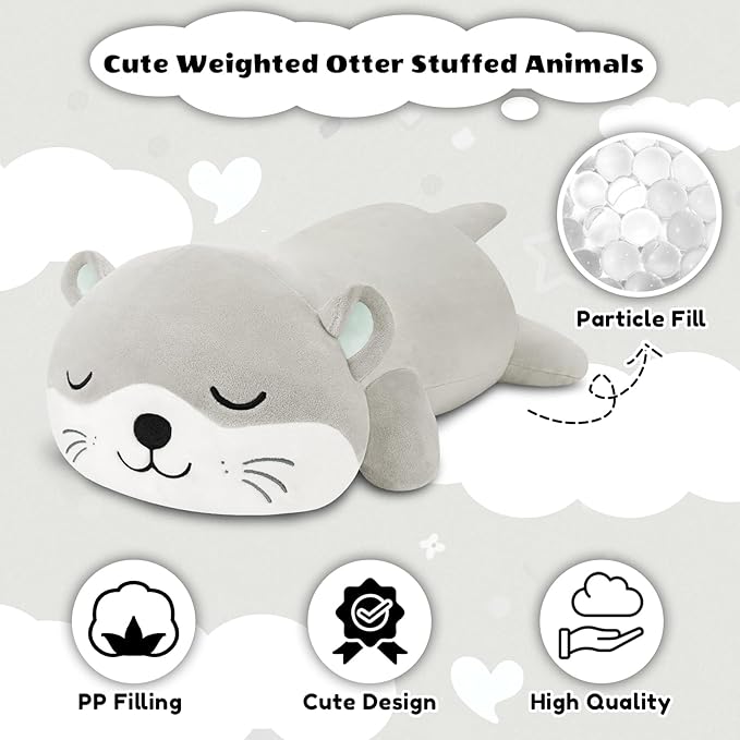 Finebee Weighted Otter Stuffed Animals, Cute Weighted Otter Plush, Soft Stuffed Weighted Plushie Birthday for Kids & Adults (13.8" 1.6Lbs)