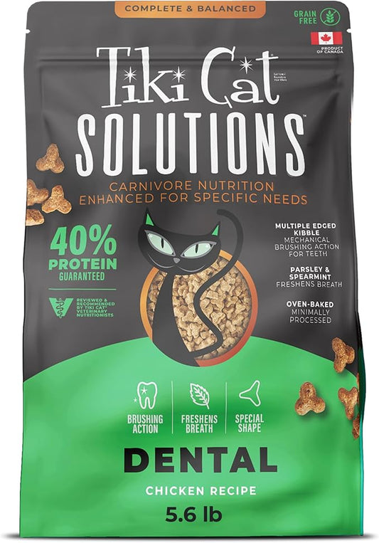 Tiki Cat Solutions Dry Cat Food, Dental, Chicken, 5.6 lbs. Bag