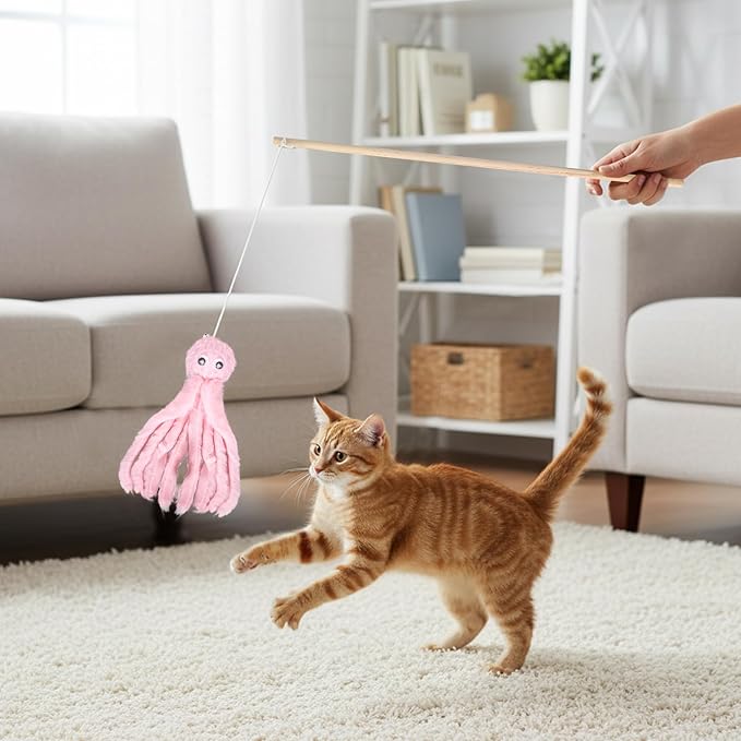 2-Pack Cat Toy Wand Set: Interactive Cat Teaser Wands with Bells and Streamers to Engage Your Cat’s Natural Instincts (Tassels and Sequins)