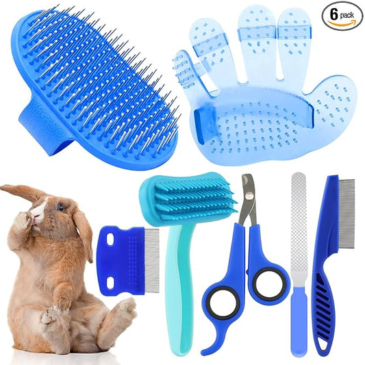 Rabbit Grooming Kit, Rabbit Brush for Shedding with Bunny Nail Clipper, Rabbit Nail Trimmers with Pet Combs for Hamster Guinea Pig Ferret by KALAMANDA