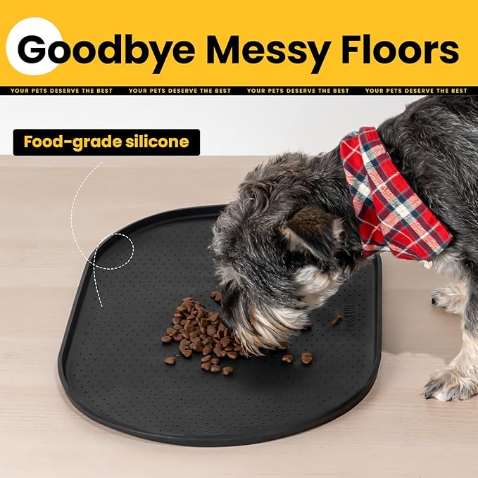 Conlun Dog Food Mat,1/2 Inch Raised Edges Cat Feeding Mat for Spill Containment,BPA-Free Silicone Pet Food Mats for Floor Waterproof,Rubber Dog Placemats for Food and Water Bowls(Black,19"x12")