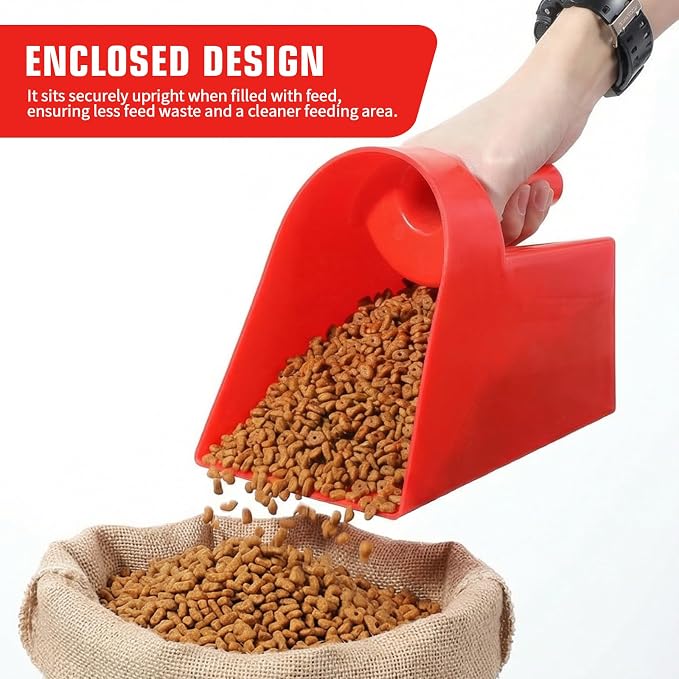 6 Pcs Plastic Enclosed Feed Scoop Heavy Duty Durable Stackable Horse Red Feed Scoop for Livestock Animal Ranchers Homesteaders Farmers, 2 Qt (Red)