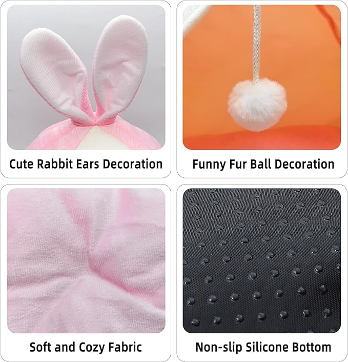 Guinea Pig Bed,Fleece Bunny Hideout House,Warm Rabbit Sleeping Bed with Pee Pad,Winter Large Hiding Hut for Hamster Ferret Rat Chinchilla Hedgehogs,Pink