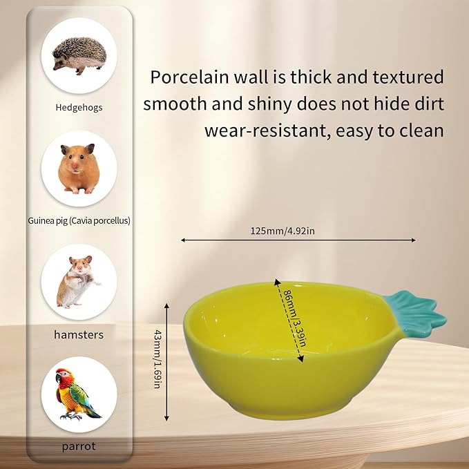 Small Guinea Pig Food Bowl Pineapple-Shaped Cute Ceramic Hamster Water Bowl Ferret Rat Chinchilla Rabbit Feeding Dish Young Animal Feeder(Yellow)
