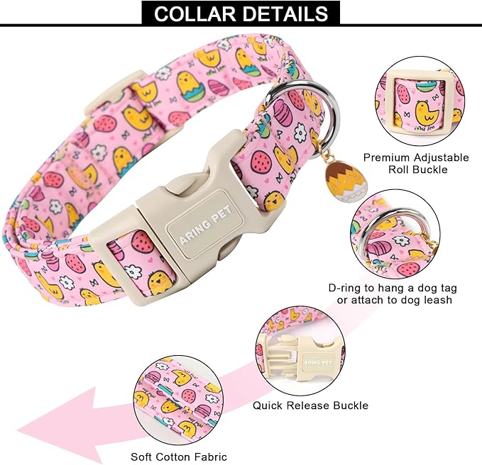 ARING PET Easter Dog Collar-Cute Adjustable Pink Chick Pet Collars Puppy Collar Gifts with Quick Release Buckle for Girl Boy Dogs-L