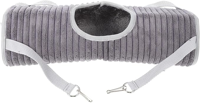 STOBAZA Small Animal Hammock and Tunnel Hanging Bed, Gray Fleece Pet Ferret Nest and Hamster Sleeping Accessory for Cage Habitat