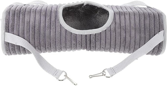 STOBAZA Small Animal Hammock and Tunnel Hanging Bed, Gray Fleece Pet Ferret Nest and Hamster Sleeping Accessory for Cage Habitat
