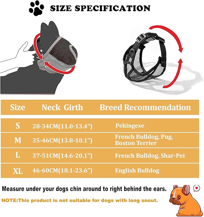 OHCOZZY Short Snout Dog Muzzle, Won’t Cover Forehead Bulldog Muzzle Adjustable Breathe Mesh, Anti Bitting Chewing Barking(XL,Green)