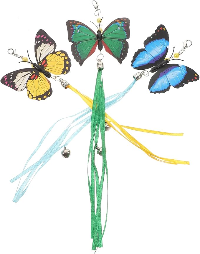 LUOZZY 6 Pcs Butterflies Cat Teaser Attachments and Replacements - Interactive Cat Wand Toys